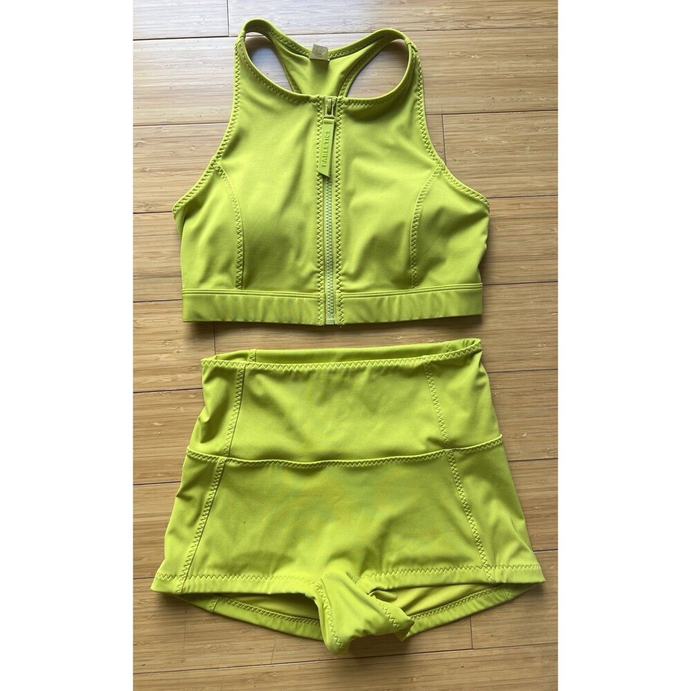 Fabletics Women's Chartreuse High-Waisted Swim Bottoms and Top XS Two Piece Cute